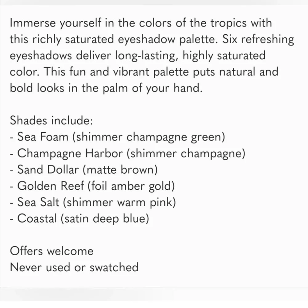 Wander Beauty - Wanderess Seascape - Eyeshadow Palette - NEW In Box - 6 Shades